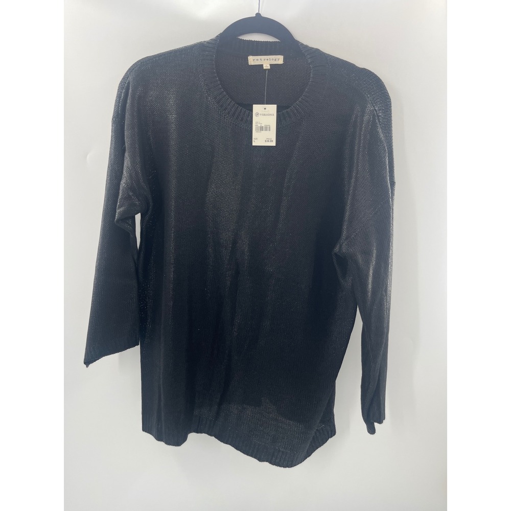 Retrology Womens Crewneck Sweater Ideal Black Knit Top NWT L 4064‎ 10 43664404